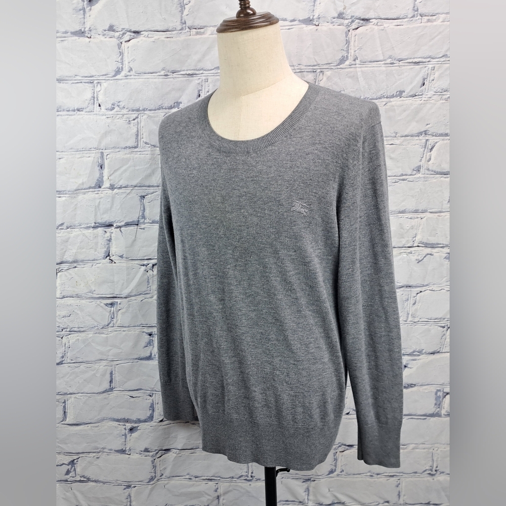 Burberry Men's Sweater 100% Cashmere Equestrian Knight Gray Pullover Size Large